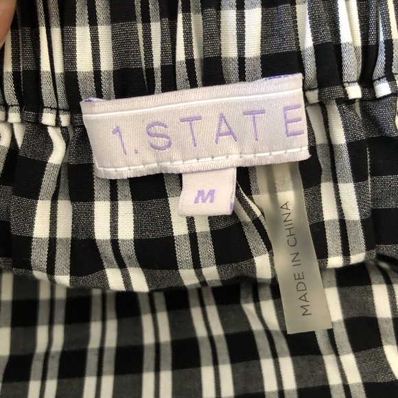 Nordstrom 1. State Off Shoulder Blouse black Checkered Size Medium Bell Sleeves - Picture 7 of 9